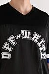 Off-White Black men's T-shirt with large logo - Decor: brand logo, stripes on the sleeves. Extras: V-neck. Composition: 100% polyester. Country of manufacture: Italy. Care: specialized cleaning - photo 5