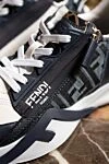 Fendi Men's blue sneakers with zipper and laces - brand logo. 70% genuine leather, textiles. Closure: laces, zipper. Country of manufacture: Italy. Care: specialized cleaning - photo 7