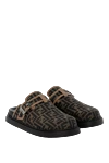 Fendi Brown men's slippers with logo - brand logo pattern. 100% textile. buckle. Country of manufacture: Italy. Care: specialized cleaning - photo 3