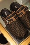 Fendi Brown men's slippers with logo - brand logo pattern. 100% textile. buckle. Country of manufacture: Italy. Care: specialized cleaning - photo 7