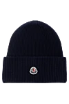 Moncler Women's blue woolen hat - brand logo. 100% wool. Country of manufacture: Italy. Care: specialized cleaning - photo 1