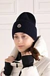 Women's blue woolen hat Moncler - brand logo. 100% wool. Country of manufacture: Italy. Care: specialized cleaning - photo 2