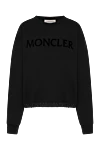 Moncler Women's sweatshirt black with logo - 100% cotton. Country of manufacture: Italy. Care: specialized cleaning - photo 1