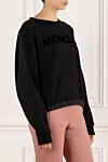 Moncler Women's sweatshirt black with logo - 100% cotton. Country of manufacture: Italy. Care: specialized cleaning - photo 3