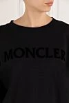 Moncler Women's sweatshirt black with logo - 100% cotton. Country of manufacture: Italy. Care: specialized cleaning - photo 5