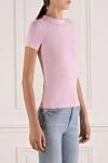 Balenciaga Women's pink cotton T-shirt with logo - 97% cotton, 3% elastane. Country of manufacture: Italy. Care: specialized cleaning - photo 3