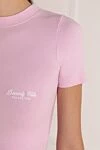 Balenciaga Women's pink cotton T-shirt with logo - 97% cotton, 3% elastane. Country of manufacture: Italy. Care: specialized cleaning - photo 5