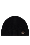 Valentino Men's black hat with gold cashmere logo - brand logo. 100% cashmere. Country of manufacture: Italy. Care: specialized cleaning - photo 1