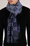 Men's woolen scarf with fringe blue Gucci - logo pattern, fringe. 100% wool. Country of manufacture: Italy. Care: specialized cleaning - photo 2