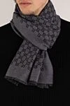 Men's gray checkered wool scarf Gucci - logo pattern. 100% wool. Country of manufacture: Italy. Care: specialized cleaning - photo 2