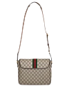 Сумка через плечо бежевая мужская с логотипом Gucci - логотип бренда. 100% канва. Ремень: плечевой ремень.  молния. Страна производитель: Италия. Уход: специализированная чистка - фото 4