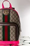 Gucci Женский рюкзак Ophidia с логотипом GG - фурнитура золотистого цвета, логотип Double G, красно-зеленая полоса Web. ткань на основе хлопка и льна. Ремень: регулируемые плечевые ремни. Размер: Ш 22 х В 29 х Г 15 см. карман на молнии спереди, внутренний карман на молнии. молния. Страна производитель: Италия. Уход: специализированная чистка - фото 7