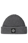 Stone Island Men's gray woolen hat with a ribbed pattern - brand logo. 100% wool. Country of manufacture: Italy. Care: specialized cleaning - photo 1