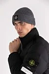 Шапка мужская шерстяная серая в рубчик Stone Island - логотип бренда. 100% шерсть. Страна производитель: Италия. Уход: специализированная чистка - фото 2