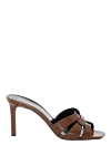 Saint Laurent Women's brown leather stiletto heeled sandals - brand logo. 100% genuine leather. Country of manufacture: Italy. Care: specialized cleaning - photo 1