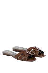 Saint Laurent Women's brown sandals made of genuine leather - brand logo, textured leather. 100% genuine leather. buckle. Country of manufacture: Italy. Care: specialized cleaning - photo 3