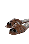 Saint Laurent Women's brown sandals made of genuine leather - brand logo, textured leather. 100% genuine leather. buckle. Country of manufacture: Italy. Care: specialized cleaning - photo 5