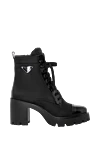 Prada Women's nylon high-heeled boots black - brand logo. Closure: laces. 90% nylon, 10% genuine leather. Country of manufacture: Italy. Care: specialized cleaning - photo 1