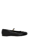 Prada Women's black leather flat shoes with logo - brand logo. 100% genuine leather. buckle. Country of manufacture: Italy. Care: specialized cleaning - photo 1