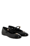 Prada Women's black leather flat shoes with logo - brand logo. 100% genuine leather. buckle. Country of manufacture: Italy. Care: specialized cleaning - photo 3