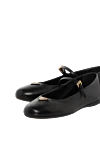 Prada Women's black leather flat shoes with logo - brand logo. 100% genuine leather. buckle. Country of manufacture: Italy. Care: specialized cleaning - photo 5