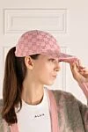 Women's pink cotton cap Gucci - brand logo pattern. 70% cotton, 30% polyester. Country of manufacture: Italy. Care: specialized cleaning - photo 2