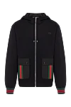 Gucci Black men's sports jacket with hood - brand logo, stripes in corporate colors. 100% cotton. zipper, buttons, drawstring. two side pockets. Country of manufacture: Italy. Care: specialized cleaning - photo 1