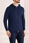 Svevo Men's blue sports jacket with hood - 100% cotton. zipper, drawstring . two side pockets. Country of manufacture: Italy. Care: specialized cleaning - photo 3