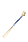 Pasotti Shoe horn Golden Lion blue - Enameled brass handle with lion figurine. Wooden rod, ABS plastic end. Length: 50 cm. Country of manufacture: Italy. Care: specialized cleaning - photo 1