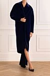 Women's blue long coat Fleur de Paris - 54% polyester, 46% rayon. Closure: buttons . two side pockets. Country of manufacture: Italy. Care: specialized cleaning - photo 2