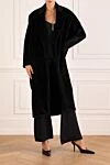 Women's black long coat Fleur de Paris - 54% polyester, 46% rayon. Closure: buttons . two side pockets. Country of manufacture: Italy. Care: specialized cleaning - photo 2