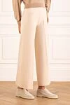 D.Exterior Women's wide beige pants - 80% wool, 12% polyester. Country of manufacture: Italy. Care: specialized cleaning - photo 3