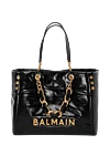 Balmain Soft tote bag in embossed cracked calfskin with PB Labyrinth monogram - metal logo, gold fittings. 100% calfskin. Handles: Double leather and chain handles intertwined with leather. Size: 40 x 30 x 13.5 cm.. Internal zip pocket, leather card pocket. magnetic clasp. Country of manufacture: Italy. Care: specialized cleaning - photo 1