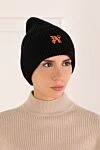 Black women's hat made of wool Palm Angels - brand logo . 100% wool. Country of manufacture: Italy. Care: specialized cleaning - photo 2