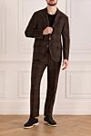 Костюм чоловічий коричневий у клітку Brunello Cucinelli - візерунок клітка. 80% вовна, 16% шовк, 4% кашемір. гудзик. дві бічні кишені, дві нагрудні кишені. Країна виробник: Італія. Догляд: спеціалізоване чищення - фото 2