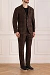 Brunello Cucinelli Костюм чоловічий коричневий у клітку - візерунок клітка. 80% вовна, 16% шовк, 4% кашемір. гудзик. дві бічні кишені, дві нагрудні кишені. Країна виробник: Італія. Догляд: спеціалізоване чищення - фото 3
