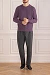Брюки мужские классические шерстяные серые Brunello Cucinelli - защипы. 100% шерсть. пуговица, молния. два боковых, два задних с клапанами. Страна производитель: Италия. Уход: специализированная чистка - фото 2