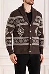 Brunello Cucinelli Кардиган мужской коричневый с узором в виде узора - узор графический. воротник шалевый. 100% кашемир. пуговицы. Страна производитель: Италия. Уход: специализированная чистка - фото 3