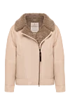 Brunello Cucinelli Leather jacket with fur for women beige - asymmetrical design. 100% genuine leather. Closure: zipper. two side pockets. Insulation: fur. Country of manufacture: Italy. Care: specialized cleaning - photo 1