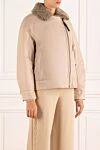 Brunello Cucinelli Leather jacket with fur for women beige - asymmetrical design. 100% genuine leather. Closure: zipper. two side pockets. Insulation: fur. Country of manufacture: Italy. Care: specialized cleaning - photo 3