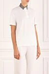 Brunello Cucinelli Women's white polo with contrasting collar - contrast collar. 100% cotton . Closure: buttons. Country of manufacture: Italy. Care: specialized cleaning - photo 3