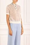 Brunello Cucinelli Cashmere mesh polo white women's - stripes on the collar, mesh. 100% cashmere. Closure: contrast buttons. Country of manufacture: Italy. Care: specialized cleaning - photo 3