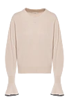 Brunello Cucinelli Cashmere beige jumper with decorative cuffs for women - contrast edging. 100% cashmere. Country of manufacture: Italy. Care: specialized cleaning - photo 1