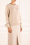 Brunello Cucinelli Cashmere beige jumper with decorative cuffs for women - contrast edging. 100% cashmere. Country of manufacture: Italy. Care: specialized cleaning - photo 3