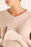 Brunello Cucinelli Cashmere beige jumper with decorative cuffs for women - contrast edging. 100% cashmere. Country of manufacture: Italy. Care: specialized cleaning - photo 5