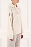 Brunello Cucinelli Hoodie for women white with a hood - ribbed. hood. 100% cotton. Closure: drawstring. Country of manufacture: Italy. Care: specialized cleaning - photo 3