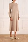Brunello Cucinelli Платье трикотажное бежевое в рубчик - узор рубчик. 50% хлопок, 50% альпака. Страна производитель: Италия. Уход: специализированная чистка - фото 3