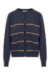 Brunello Cucinelli Women's blue striped cashmere cardigan - stripe pattern. 100% cashmere. Closure: buttons. Country of manufacture: Italy. Care: specialized cleaning - photo 1