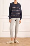 Women's blue striped cashmere cardigan Brunello Cucinelli - stripe pattern. 100% cashmere. Closure: buttons. Country of manufacture: Italy. Care: specialized cleaning - photo 2