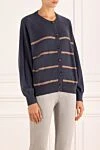 Brunello Cucinelli Women's blue striped cashmere cardigan - stripe pattern. 100% cashmere. Closure: buttons. Country of manufacture: Italy. Care: specialized cleaning - photo 3